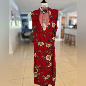 Ginger G Red Sheath Midi Dress V-neck Sleeveless